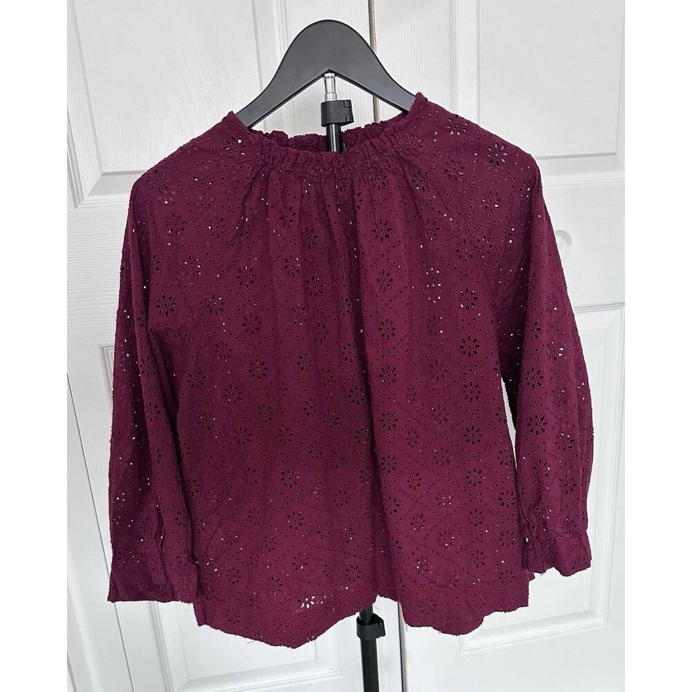 GAP Burgundy Eyelet Embroidered Blouse Long Sleeve Cotton Size S